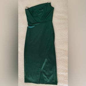 Emerald Green cowl neck satin midi dress
